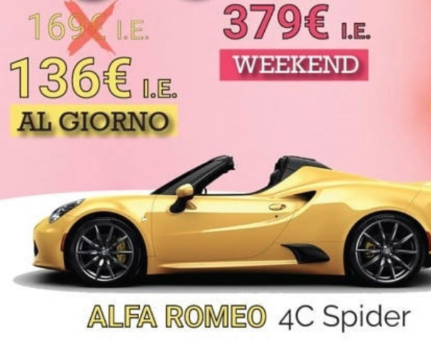 Alfa Romeo 4c Spider -PROMOZIONE-136€ al giorno anzichè: 169379€ per tutto il week end